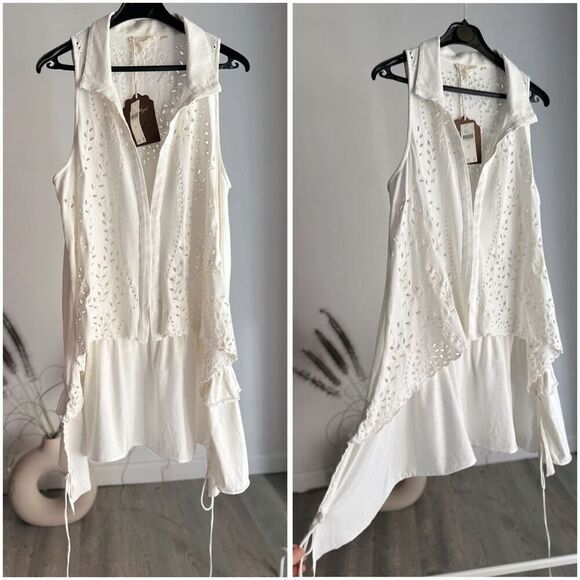 Anthropologie Eyelet Buttondown Blouse Ivory M-L NWT - Picture 3 of 7